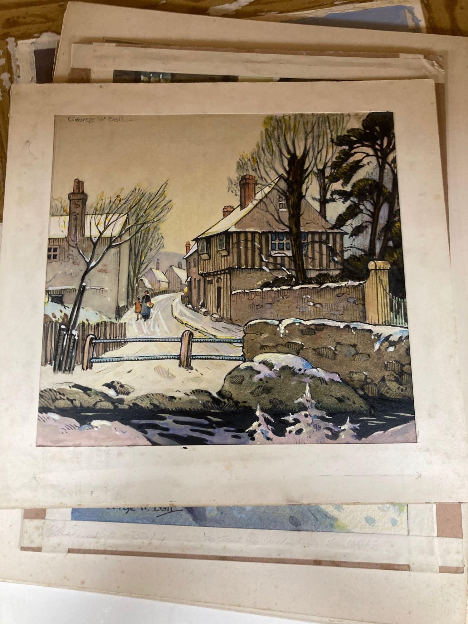 George W. Ball (20th century), a collection of 11 unframed watercolours and ink and watercolour drawings, 19 x 19.5cm to 38 x 23cm